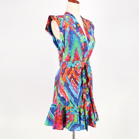Willa Story Women Multi Watercolor Harper Button Front Mini Ruffle Dress Size XS - Picture 2 of 5